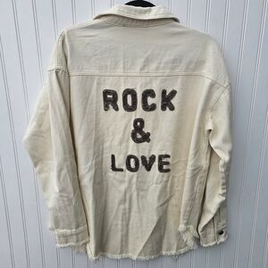 Blue B Cream Jacket with Rock & Love Text Womens Medium